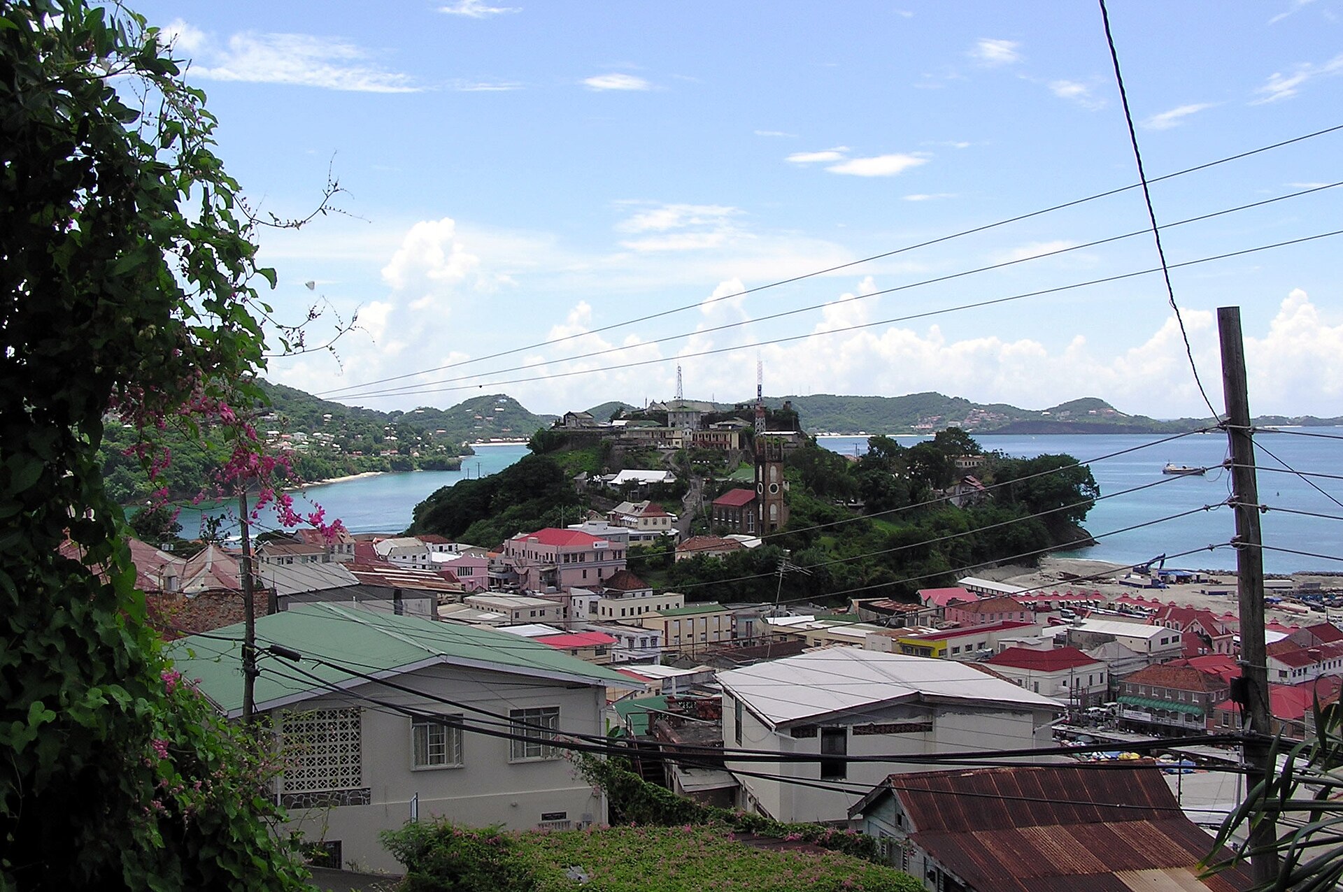 St. George’s harbour and town in Grenada